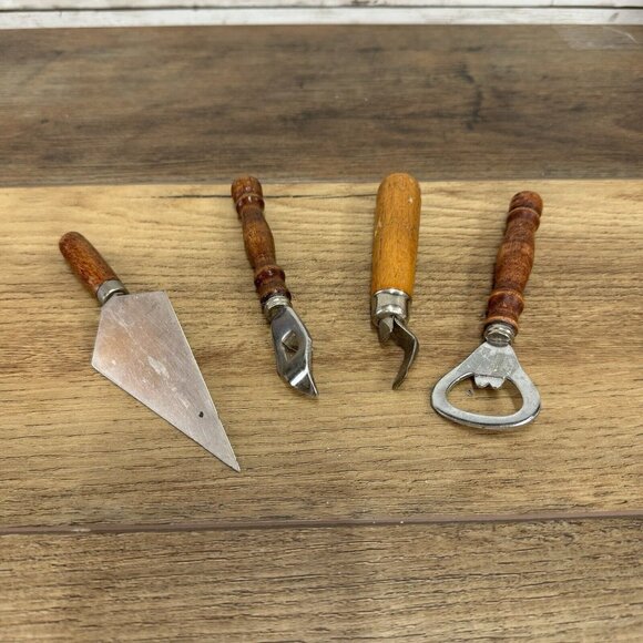 Vintage Can Piercer Bottle Opener Wood Handle Utensils Retro MCM Kitchen Tools - Picture 3 of 4